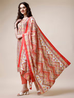 Cotton Printed Kurta With Pant And Dupatta Set, Multicolor - Hiral Fashion | Grocsy
