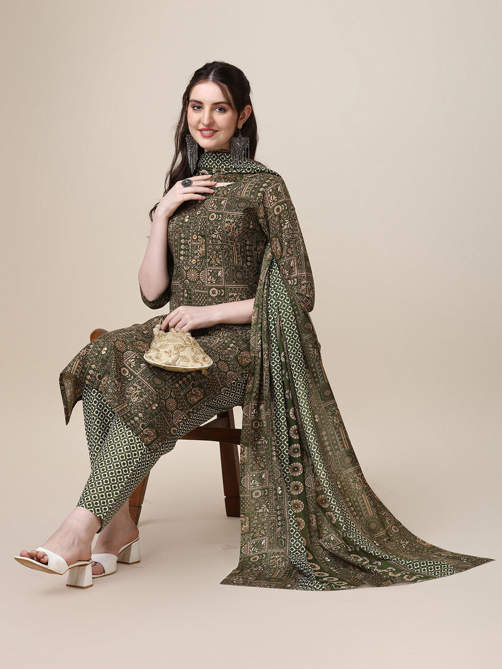 Cotton Printed Kurta With Pant And Printed Dupatta Set, Multicolor - Hiral Fashion | Grocsy
