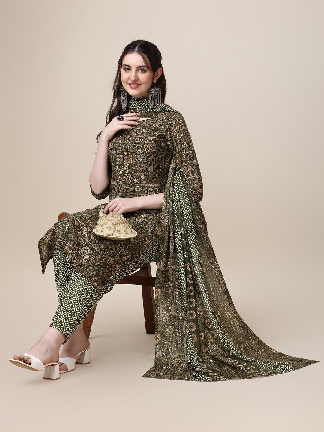 Cotton Printed Kurta With Pant And Printed Dupatta Set, Multicolor - Hiral Fashion | Grocsy