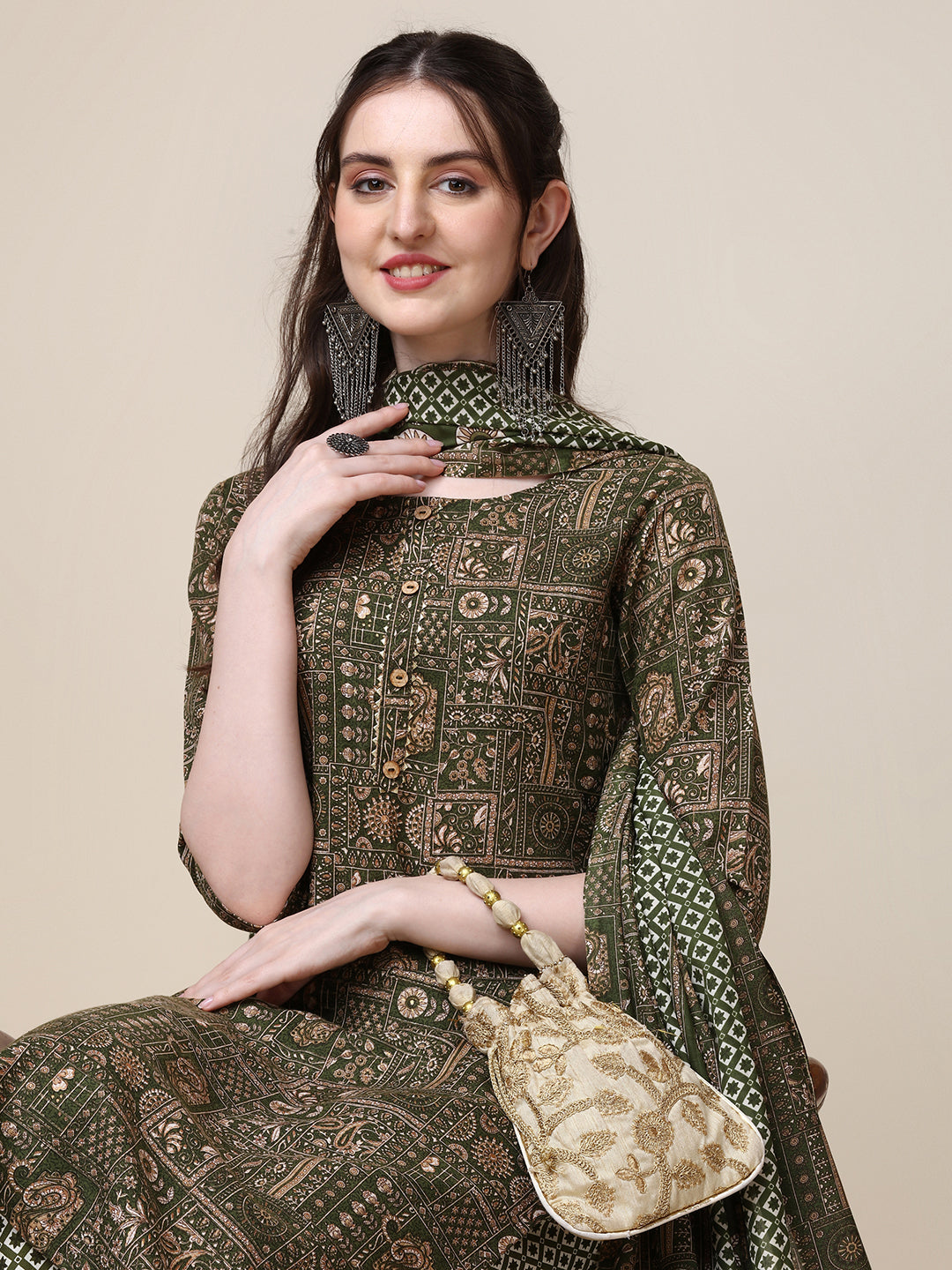 Cotton Printed Kurta With Pant And Printed Dupatta Set, Multicolor - Hiral Fashion | Grocsy