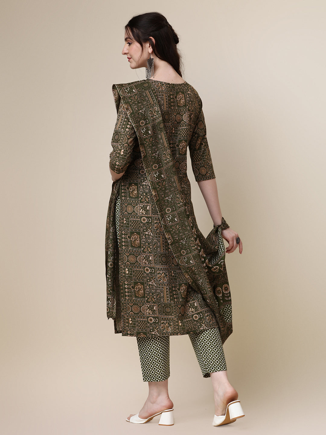 Cotton Printed Kurta With Pant And Printed Dupatta Set, Multicolor - Hiral Fashion | Grocsy