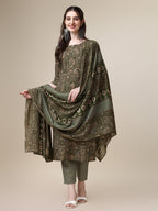 Cotton Printed Kurta With Pant And Printed Dupatta Set, Multicolor - Hiral Fashion | Grocsy