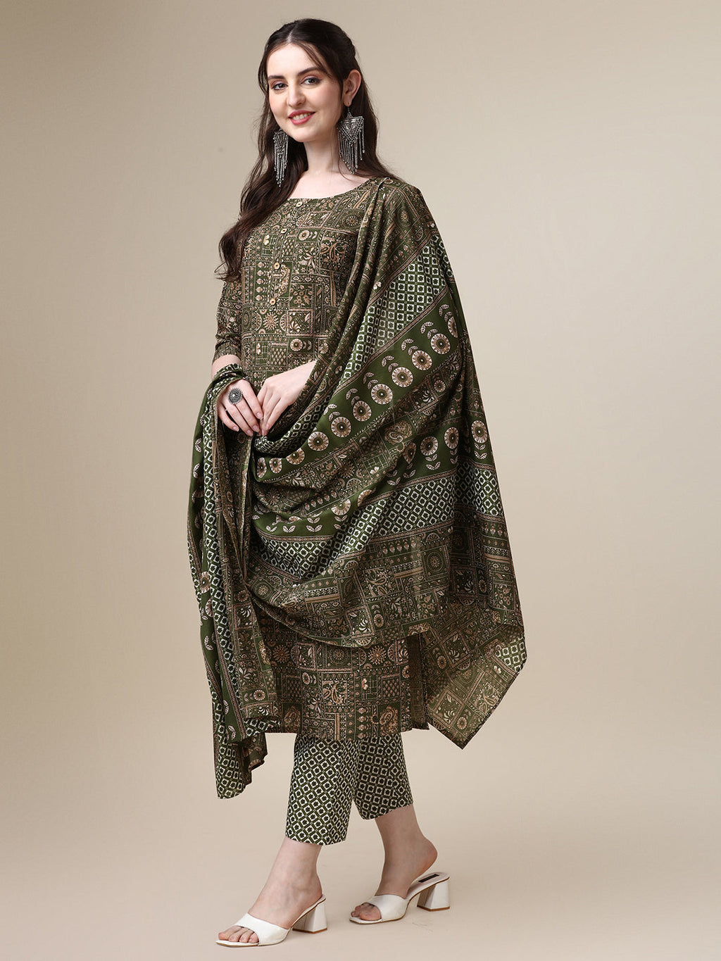 Cotton Printed Kurta With Pant And Printed Dupatta Set, Multicolor - Hiral Fashion | Grocsy