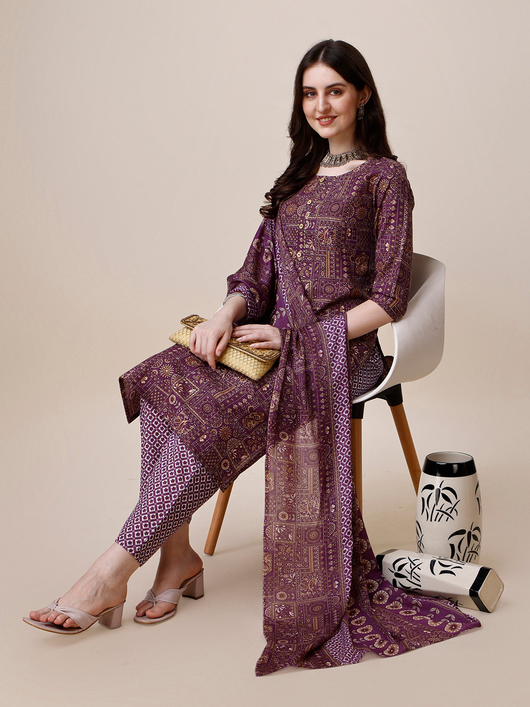 Cotton Printed Kurta With Pant And Printed Dupatta Set, Multicolor - Hiral Fashion | Grocsy