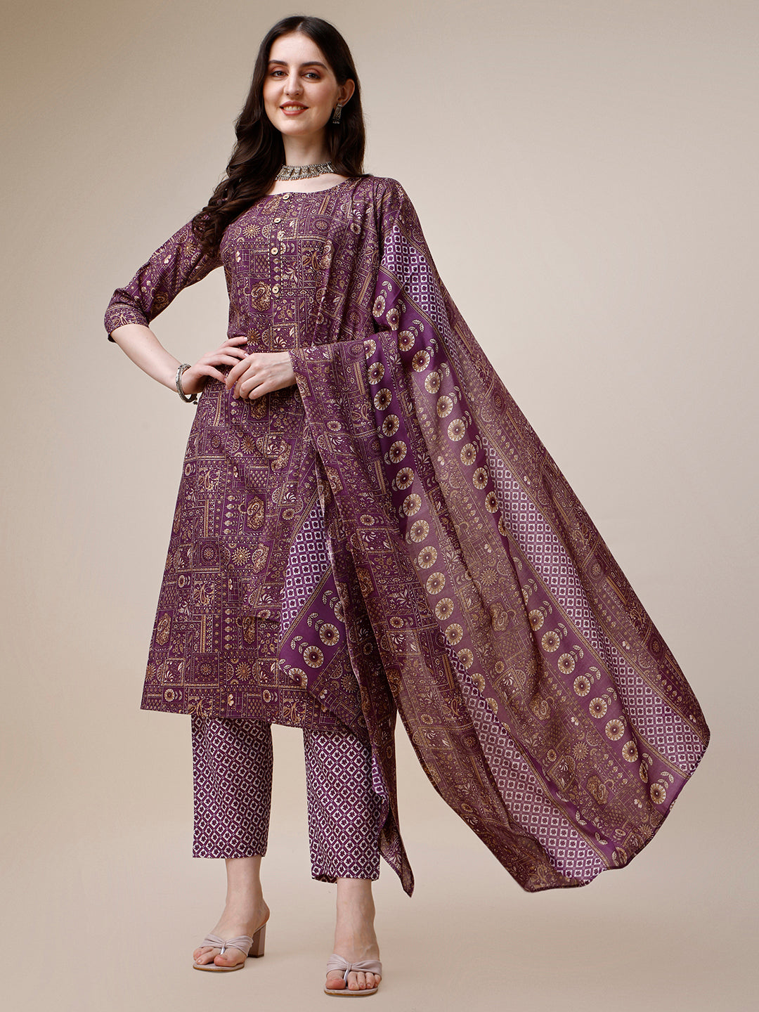 Cotton Printed Kurta With Pant And Printed Dupatta Set, Multicolor - Hiral Fashion | Grocsy