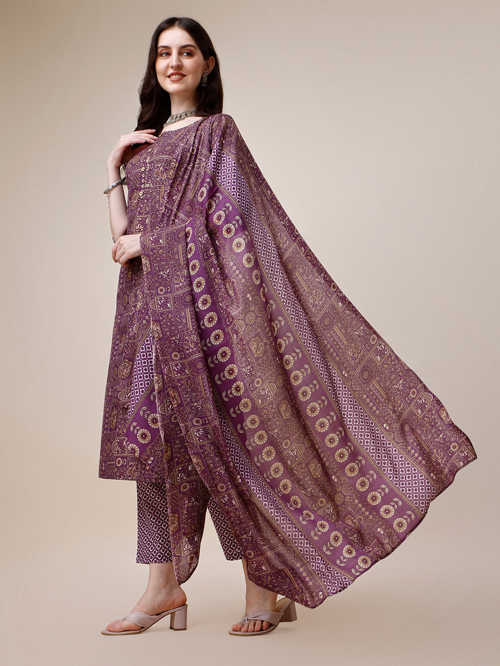 Cotton Printed Kurta With Pant And Printed Dupatta Set, Multicolor - Hiral Fashion | Grocsy