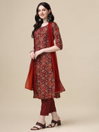 Printed Kurta With Pant & Dupatta Set, Multicolor - Hiral Fashion | Grocsy