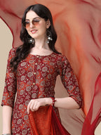 Printed Kurta With Pant & Dupatta Set, Multicolor - Hiral Fashion | Grocsy
