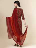 Printed Kurta With Pant & Dupatta Set, Multicolor - Hiral Fashion | Grocsy