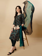 Printed Kurta With Pant & Dupatta Set, Multicolor - Hiral Fashion | Grocsy