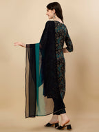 Printed Kurta With Pant & Dupatta Set, Multicolor - Hiral Fashion | Grocsy