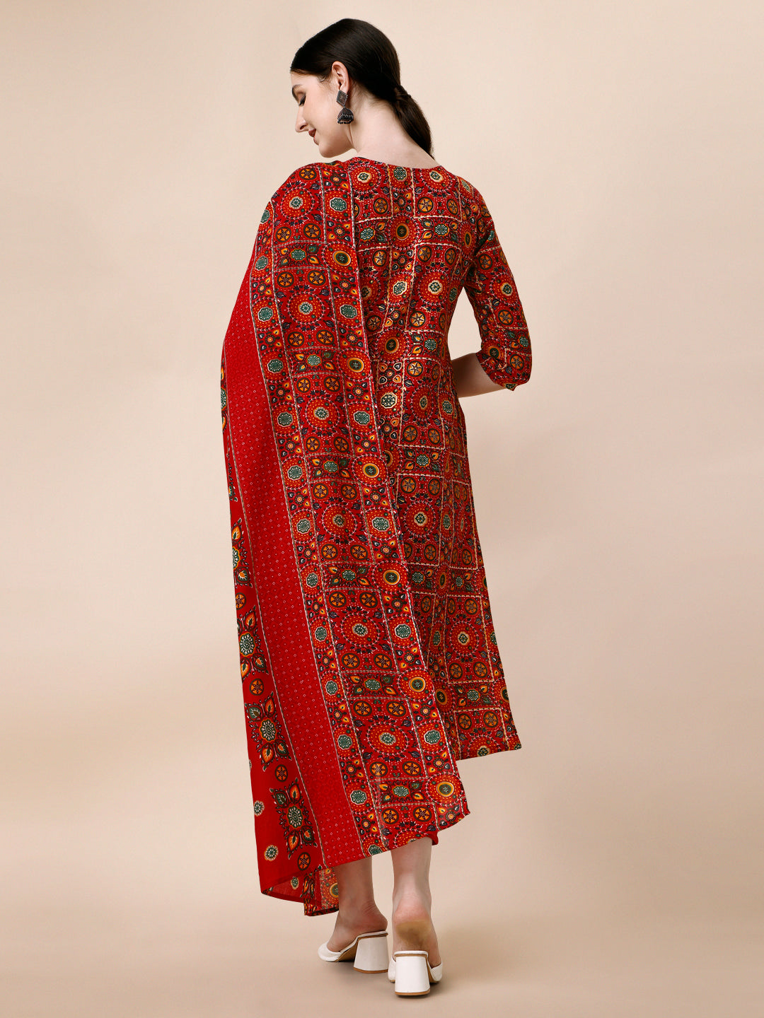 Cotton Printed Kurta With Pant & Dupatta Set, Multicolor - Hiral Fashion | Grocsy