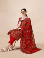 Cotton Printed Kurta With Pant & Dupatta Set, Multicolor - Hiral Fashion | Grocsy