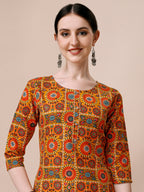 Cotton Printed Kurta With Pant & Dupatta Set, Multicolor - Hiral Fashion | Grocsy