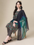 Printed Kurta With Pant & Dupatta Set, Multicolor - Hiral Fashion | Grocsy