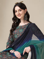 Printed Kurta With Pant & Dupatta Set, Multicolor - Hiral Fashion | Grocsy