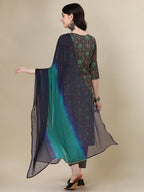 Printed Kurta With Pant & Dupatta Set, Multicolor - Hiral Fashion | Grocsy