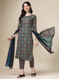 Printed Kurta With Pant & Dupatta Set, Multicolor - Hiral Fashion | Grocsy