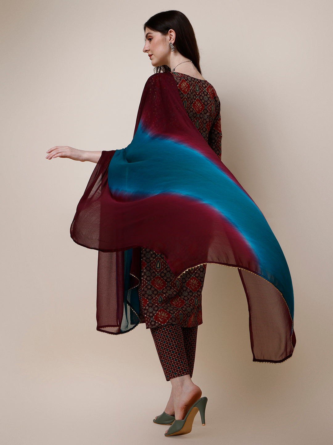 Printed Kurta With Pant & Dupatta Set, Multicolor - Hiral Fashion | Grocsy