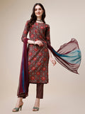 Printed Kurta With Pant & Dupatta Set, Multicolor - Hiral Fashion | Grocsy