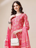 Printed A-Line Kurta With Pant And Dupatta Set, Multicolor - Hiral Fashion | Grocsy