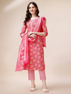 Printed A-Line Kurta With Pant And Dupatta Set, Multicolor - Hiral Fashion | Grocsy