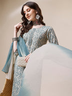 Printed Kurta With Pant And Dupatta Set, Multicolor - Hiral Fashion | Grocsy