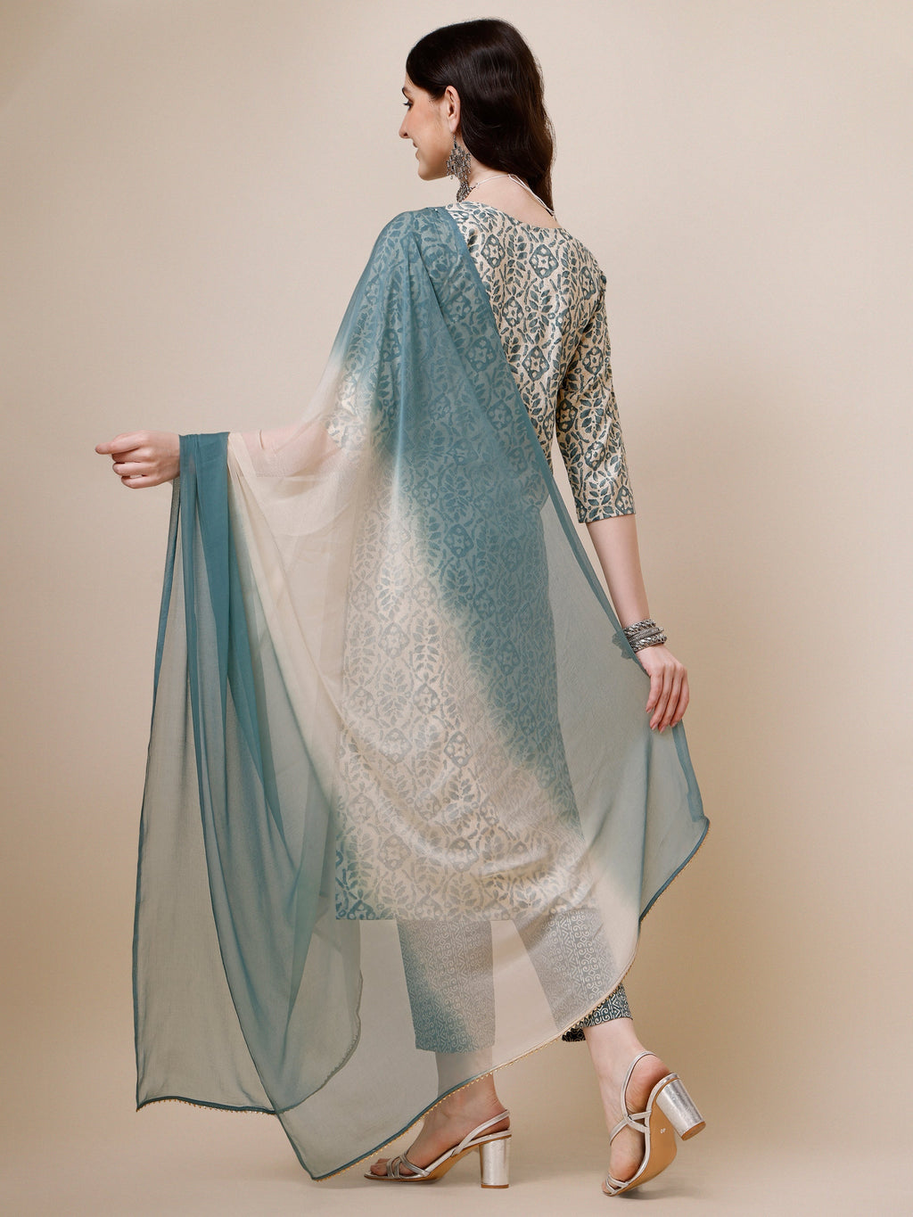 Printed Kurta With Pant And Dupatta Set, Multicolor - Hiral Fashion | Grocsy