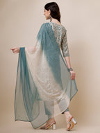 Printed Kurta With Pant And Dupatta Set, Multicolor - Hiral Fashion | Grocsy