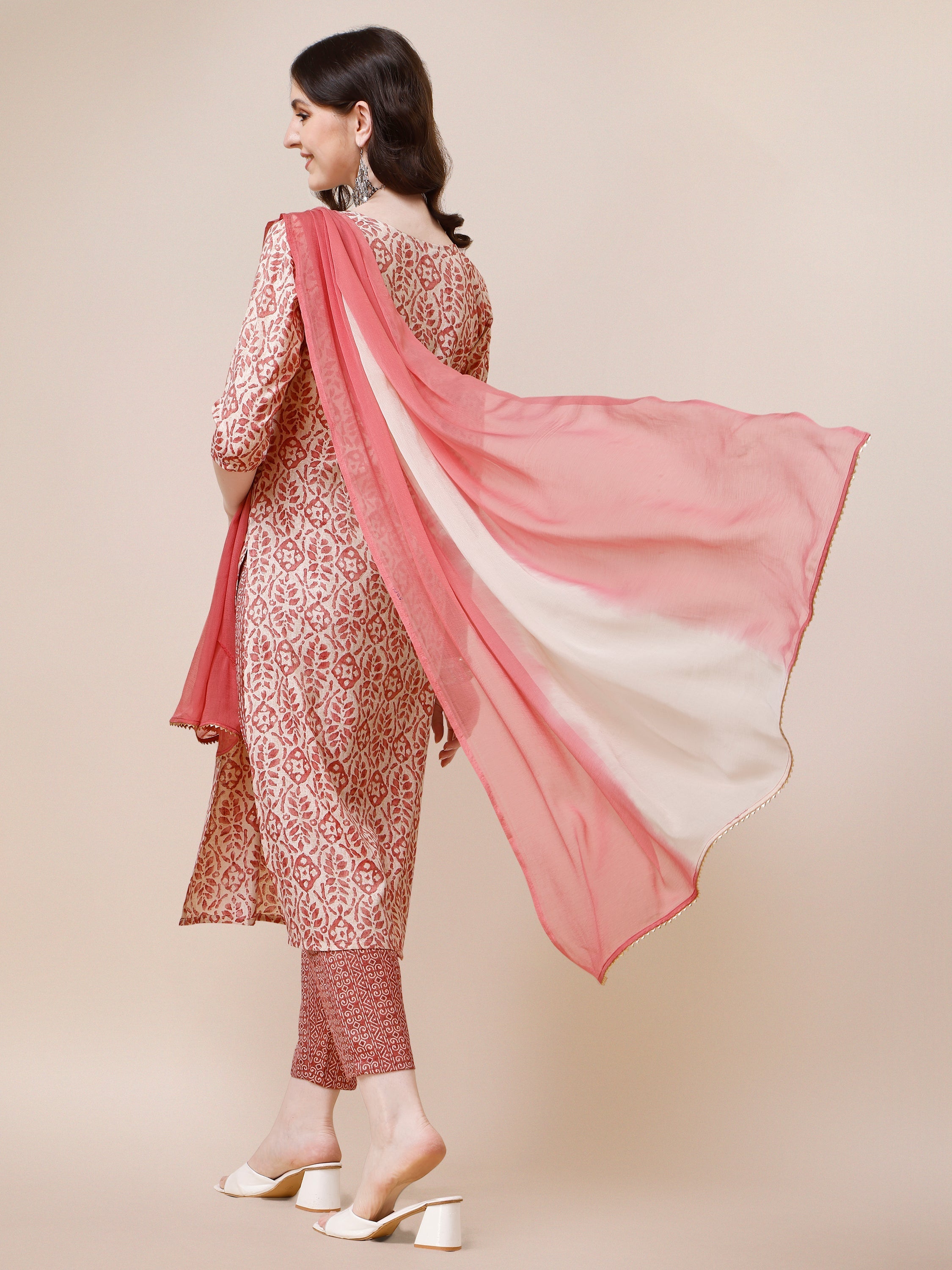 Printed Kurta With Pant And Dupatta Set, Multicolor - Hiral Fashion | Grocsy