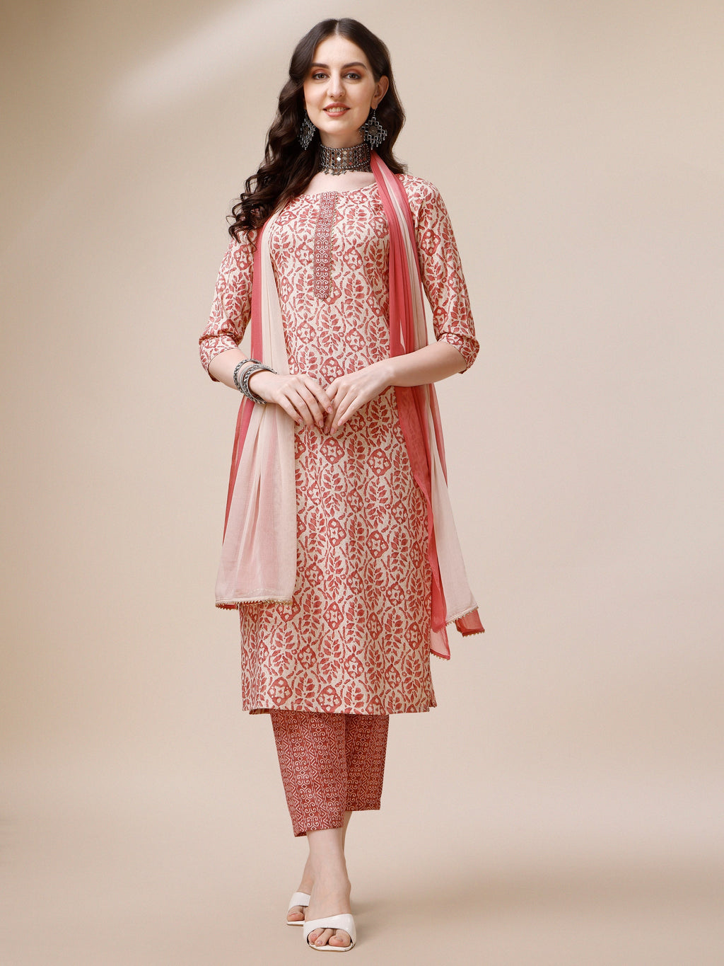 Printed Kurta With Pant And Dupatta Set, Multicolor - Hiral Fashion | Grocsy