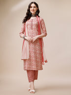 Printed Kurta With Pant And Dupatta Set, Multicolor - Hiral Fashion | Grocsy