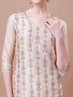 Pure Muslin Banarasi Jacquard Kurta Trousers & Dupatta, Multicolor - Hiral Fashion | Grocsy