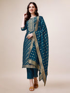Pure Maslin Jacquard Kurta With Pant And Dupatta Set, Multicolor - Hiral Fashion | Grocsy