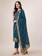 Pure Maslin Jacquard Kurta With Pant And Dupatta Set, Multicolor - Hiral Fashion | Grocsy