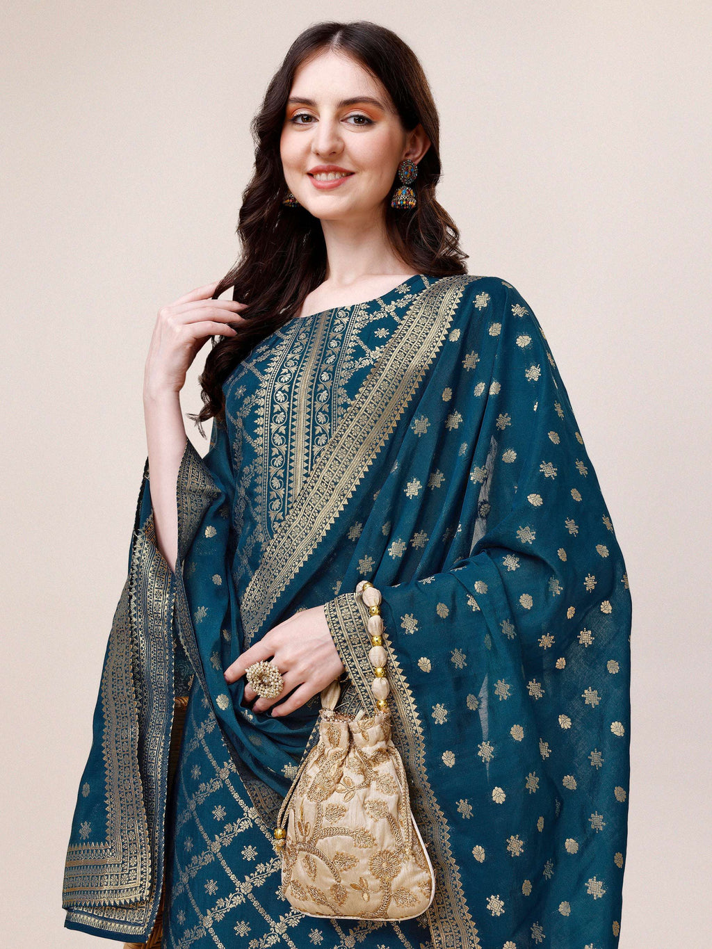 Pure Maslin Jacquard Kurta With Pant And Dupatta Set, Multicolor - Hiral Fashion | Grocsy