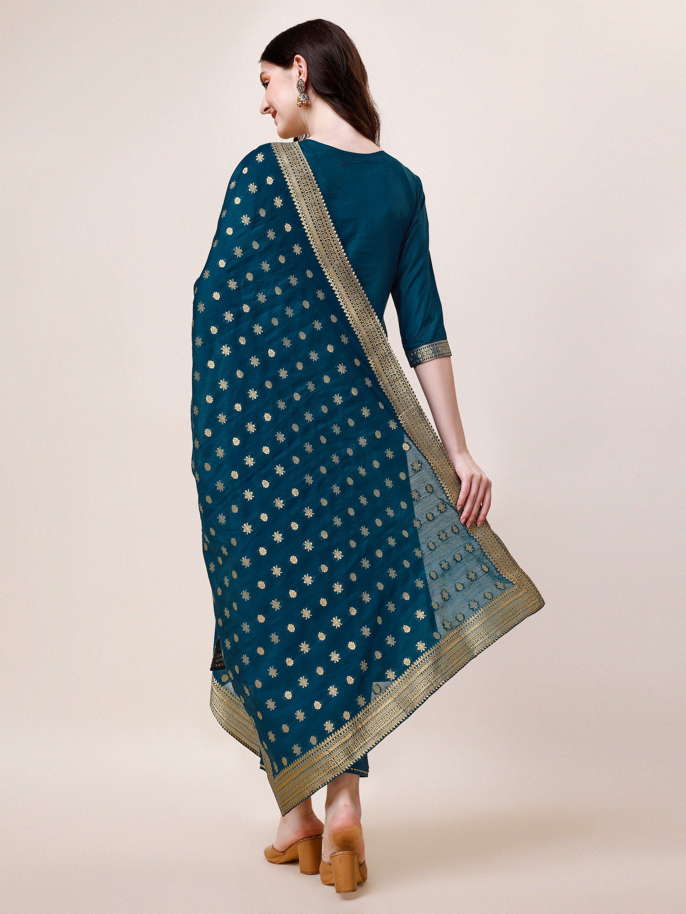 Pure Maslin Jacquard Kurta With Pant And Dupatta Set, Multicolor - Hiral Fashion | Grocsy