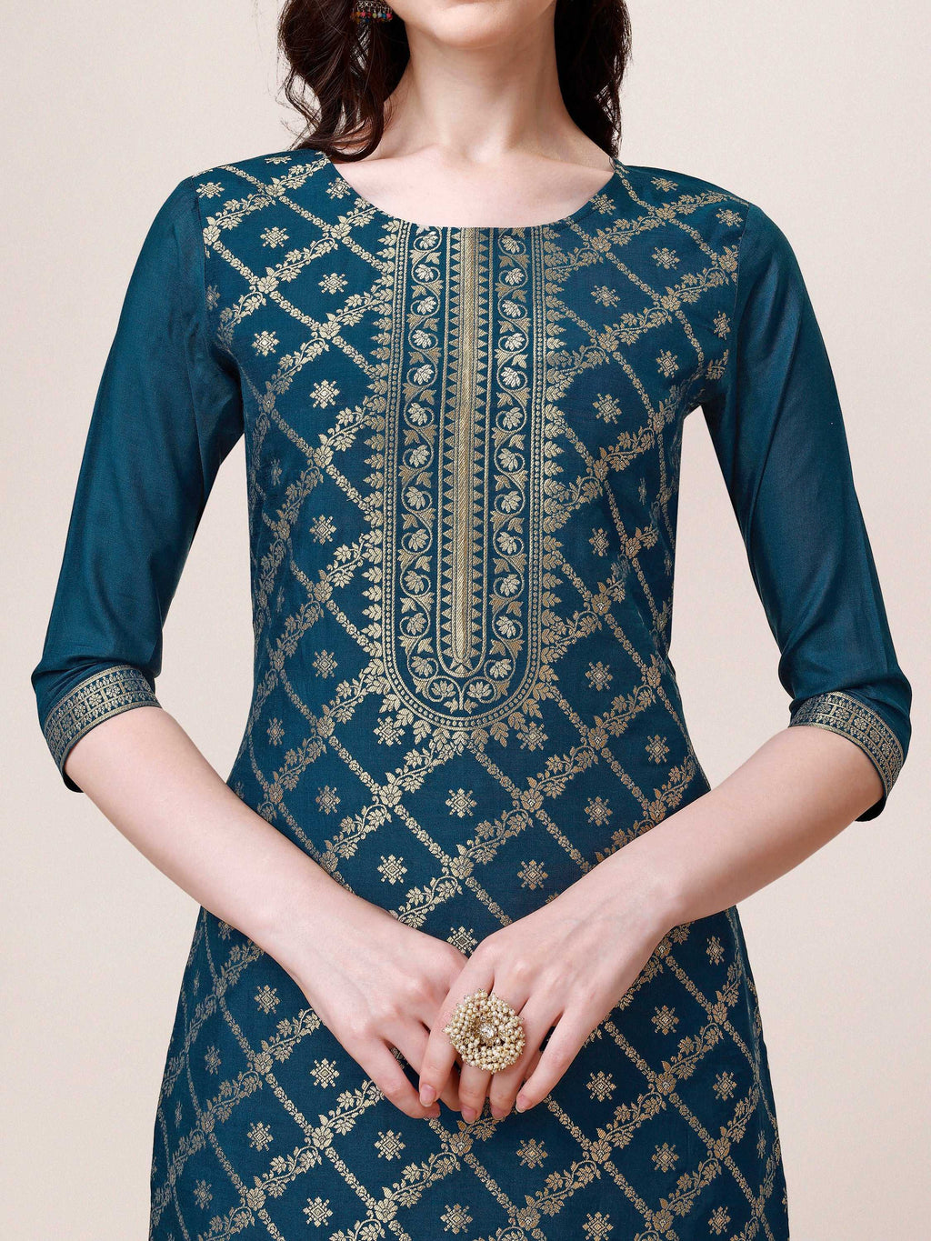 Pure Maslin Jacquard Kurta With Pant And Dupatta Set, Multicolor - Hiral Fashion | Grocsy