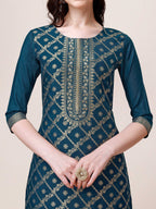 Pure Maslin Jacquard Kurta With Pant And Dupatta Set, Multicolor - Hiral Fashion | Grocsy