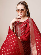 Pure Maslin Jacquard Kurta With Pant And Dupatta Set, Multicolor - Hiral Fashion | Grocsy