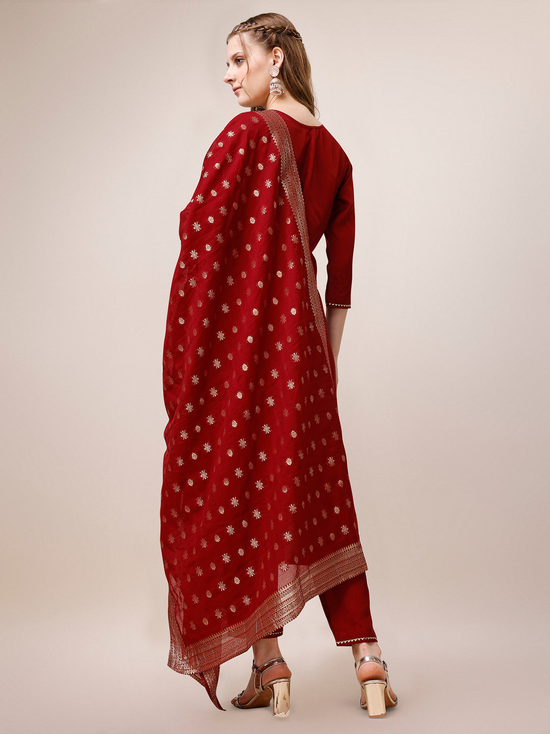 Pure Maslin Jacquard Kurta With Pant And Dupatta Set, Multicolor - Hiral Fashion | Grocsy