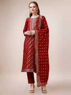 Pure Maslin Jacquard Kurta With Pant And Dupatta Set, Multicolor - Hiral Fashion | Grocsy