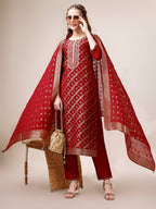 Pure Maslin Jacquard Kurta With Pant And Dupatta Set, Multicolor - Hiral Fashion | Grocsy