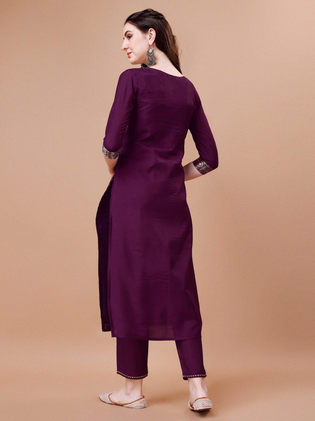 Pure Muslin Banarasi Jacquard Kurta Trousers & Dupatta, Multicolor - Hiral Fashion | Grocsy