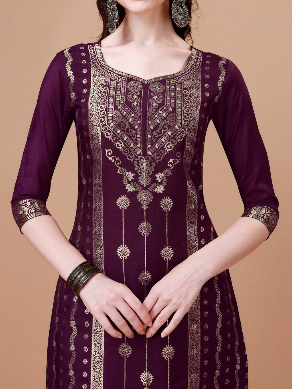 Pure Muslin Banarasi Jacquard Kurta Trousers & Dupatta, Multicolor - Hiral Fashion | Grocsy