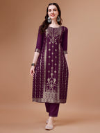 Pure Muslin Banarasi Jacquard Kurta Trousers & Dupatta, Multicolor - Hiral Fashion | Grocsy