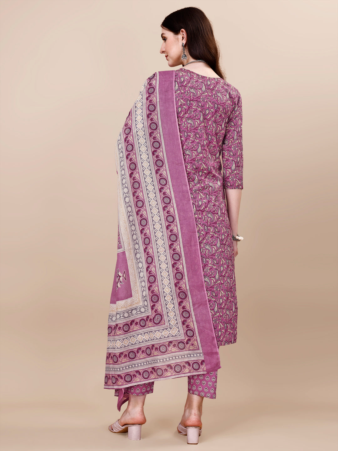 Printed & Embroidered Kurta With Pant & Dupatta Set, Multicolor - Hiral Fashion | Grocsy