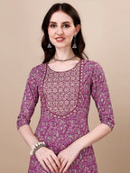 Printed & Embroidered Kurta With Pant & Dupatta Set, Multicolor - Hiral Fashion | Grocsy