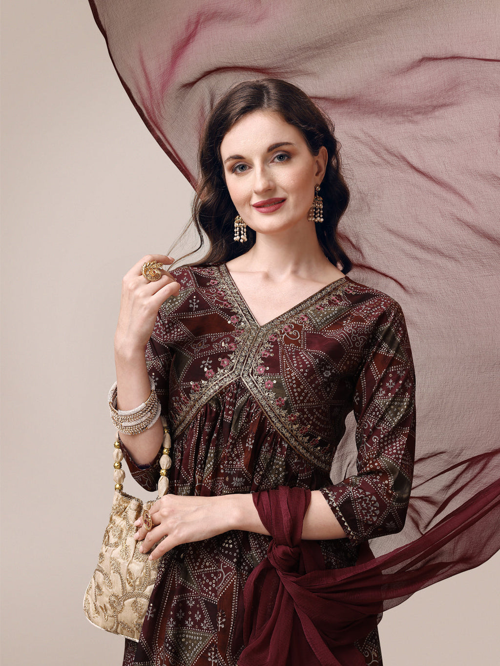 Alia Cut Printed & Embroidered Kurta With Pant & Dupatta Set, Multicolor - Hiral Fashion | Grocsy