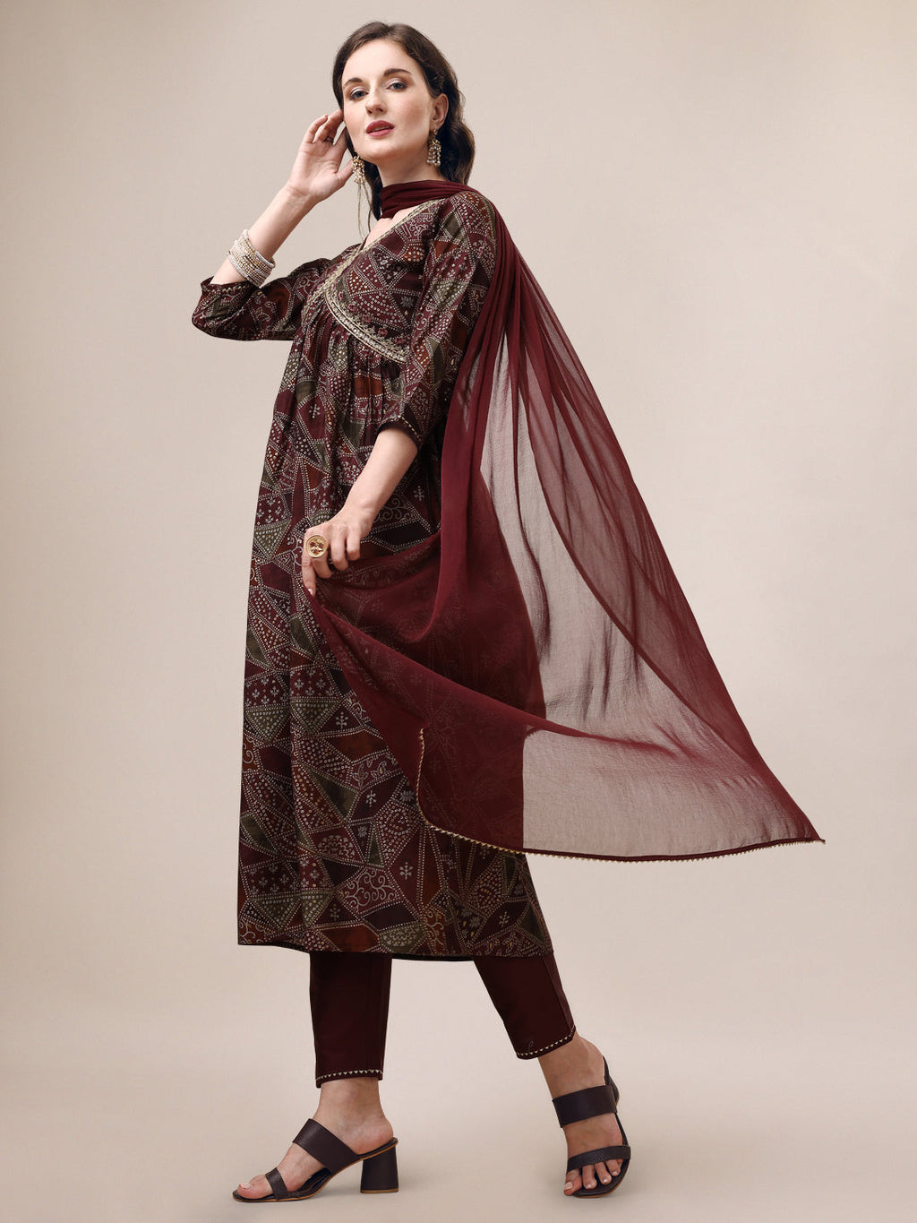 Alia Cut Printed & Embroidered Kurta With Pant & Dupatta Set, Multicolor - Hiral Fashion | Grocsy